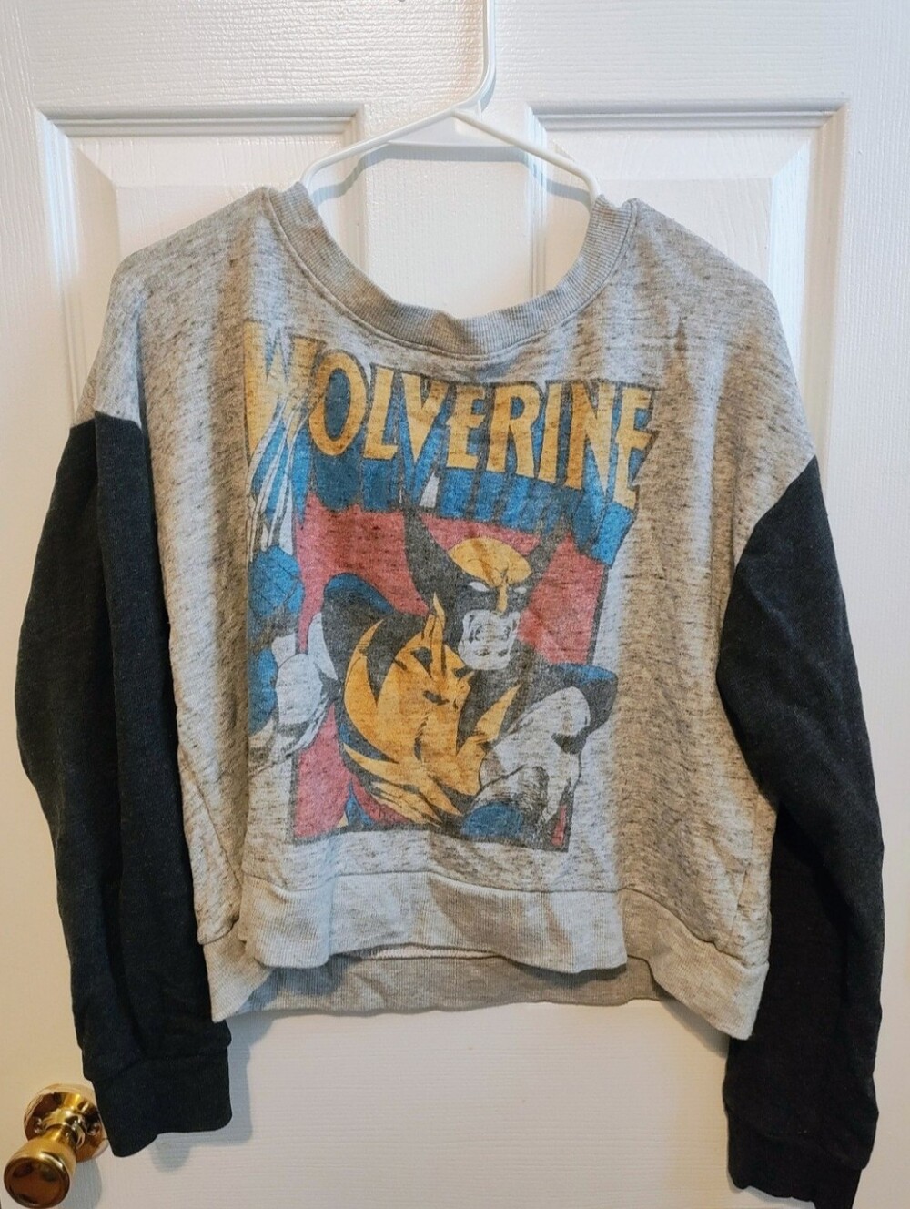 Marvel Wolverine Distressed Graphic Crop Sweatshirt – Women’s L, Vintage Comic
